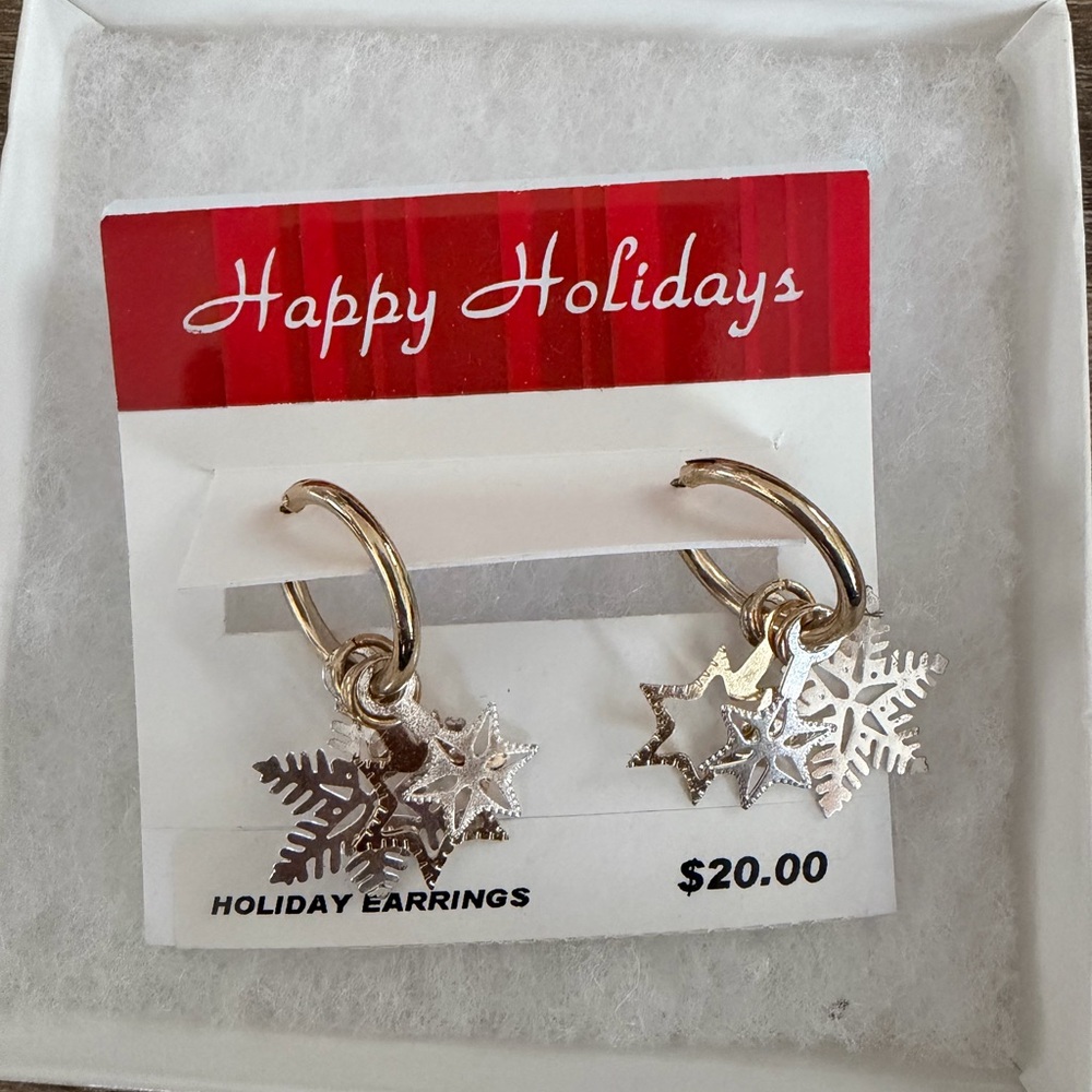 Silver and Gold Snowflake Holiday Earrings